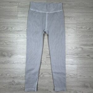 Calvin Klein Women Leggings Performance Ribbed Gray White Medium High Rise